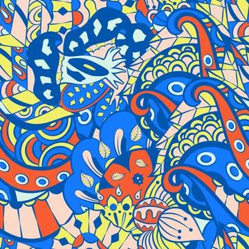 Tracery seamless pattern. Mehndi design. 6 colors. Ethnic doodle texture. Cur 스톡 일러스트