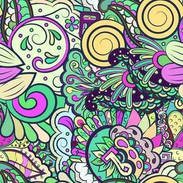 Tracery seamless pattern. Mehndi design. Ethnic doodle texture. Curved doodli Stock Illustration