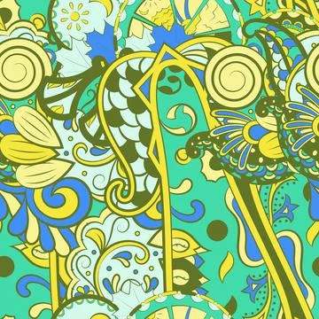 Tracery seamless pattern. Mehndi design. 6 colors. Ethnic doodle texture. Cur Stock Illustration