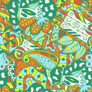Tracery seamless pattern. Mehndi design. 6 colors. Ethnic doodle texture. Cur Stock Illustration