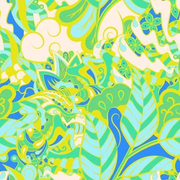 Tracery seamless pattern. Mehndi design. 6 colors. Ethnic doodle texture. Cur Stock Illustration