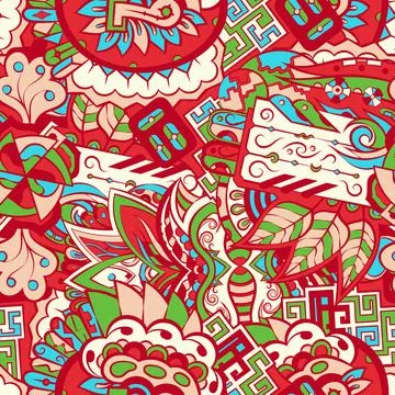 Tracery seamless pattern. Mehndi design. 6 colors. Ethnic doodle texture. Cur 스톡 일러스트