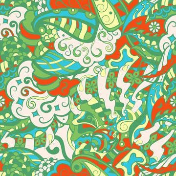 Tracery seamless pattern. Mehndi design. 6 colors. Ethnic doodle texture. Cur イラスト素材