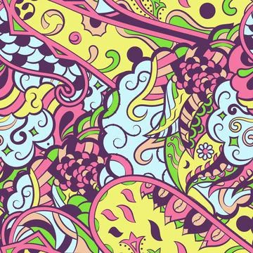 Tracery seamless pattern. Mehndi design. 6 colors. Ethnic doodle texture. Cur Stock Illustration