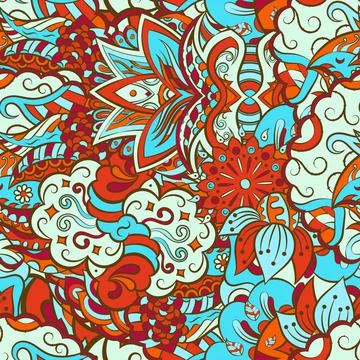 Tracery seamless pattern. Mehndi design. 7 colors. Ethnic doodle texture. Cur Stock-Illustration