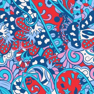 Tracery seamless pattern. Mehndi design. 6 colors. Ethnic doodle texture. Cur Illustrazione stock