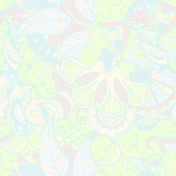 Tracery seamless pattern. Mehndi design. Pastel. 7 colors. Ethnic doodle text Stock Illustration