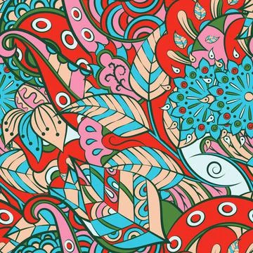 Tracery seamless pattern. Mehndi design. 7 colors. Ethnic doodle texture. Cur Illustrazione stock