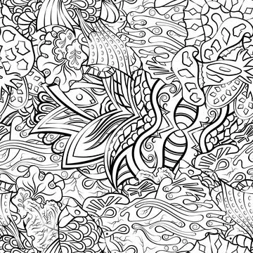 Tracery seamless pattern. Mehndi design. Binary monochrome black and white. E Stock Illustration