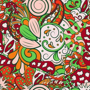 Tracery seamless pattern. Mehndi design. 7 colors. Ethnic doodle texture. Cur 스톡 일러스트