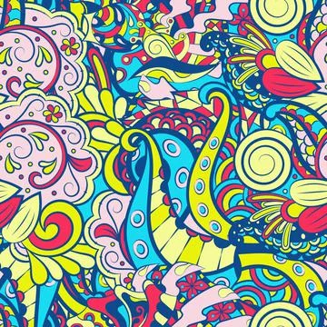 Tracery seamless pattern. Mehndi design. 6 colors. Ethnic doodle texture. Cur Illustrazione stock