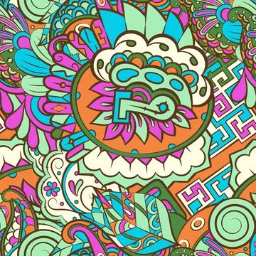 Tracery seamless pattern. Mehndi design. 7 colors. Ethnic doodle texture. Cur Illustrazione stock