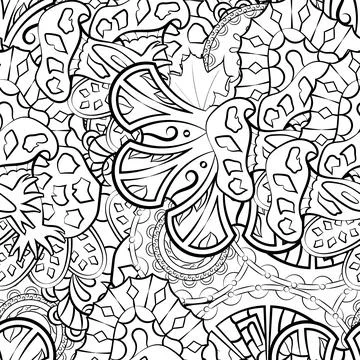 Tracery seamless pattern. Mehndi design. Binary monochrome black and white. E Stock Illustration