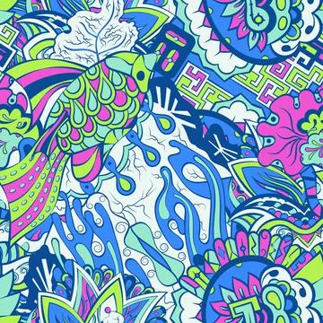 Tracery seamless pattern. Mehndi design. 6 colors. Ethnic doodle texture. Cur Stock Illustration