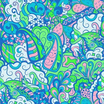 Tracery seamless pattern. Mehndi design. 6 colors. Ethnic doodle texture. Cur Stock Illustration