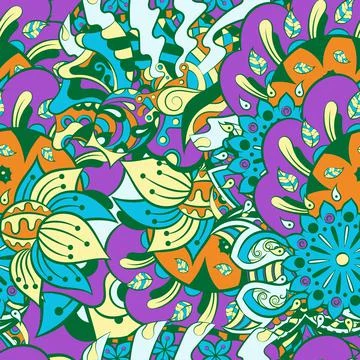 Tracery seamless pattern. Mehndi design. 6 colors. Ethnic doodle texture. Cur Illustrazione stock
