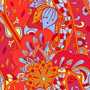 Tracery seamless pattern. Mehndi design. Ethnic doodle texture. Curved doodli 스톡 일러스트