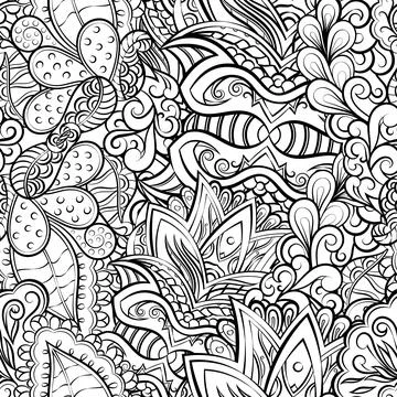 Tracery seamless pattern. Mehndi design. Binary monochrome black and white. E Stock Illustration