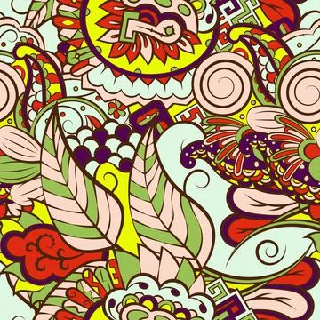 Tracery seamless pattern. Mehndi design. 7 colors. Ethnic doodle texture. Cur 스톡 일러스트