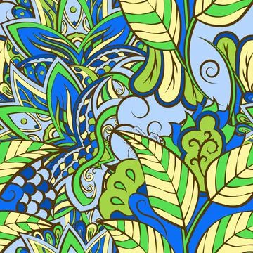 Tracery seamless pattern. Mehndi design. 7 colors. Ethnic doodle texture. Cur Stock Illustration