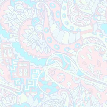 Tracery seamless pattern. Mehndi design. Pastel. 7 colors. Ethnic doodle text イラスト素材
