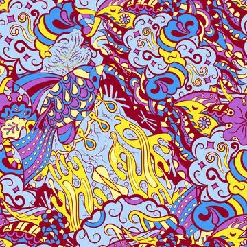 Tracery seamless pattern. Mehndi design. 6 colors. Ethnic doodle texture. Cur 스톡 일러스트