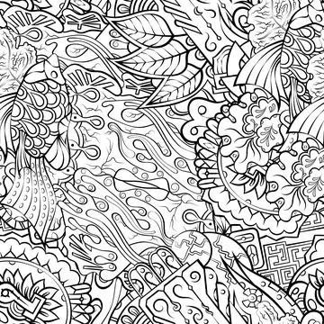 Tracery seamless pattern. Mehndi design. Binary monochrome black and white. E Stock Illustration