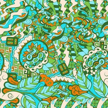 Tracery seamless pattern. Mehndi design. 6 colors. Ethnic doodle texture. Cur Illustrazione stock