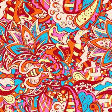 Tracery seamless pattern. Mehndi design. 6 colors. Ethnic doodle texture. Cur Stock Illustration