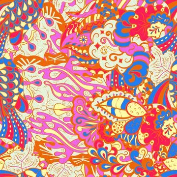 Tracery seamless pattern. Mehndi design. 6 colors. Ethnic doodle texture. Cur Stock Illustration