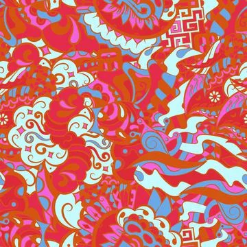 Tracery seamless pattern. Mehndi design. 6 colors. Ethnic doodle texture. Cur Stock Illustration
