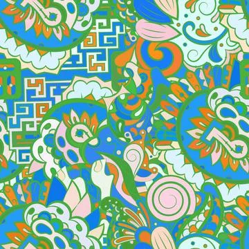 Tracery seamless pattern. Mehndi design. Ethnic doodle texture. Curved doodli 스톡 일러스트