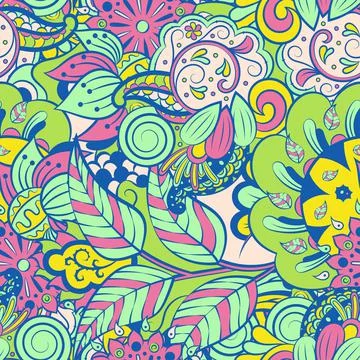 Tracery seamless pattern. Mehndi design. 6 colors. Ethnic doodle texture. Cur Stock Illustration