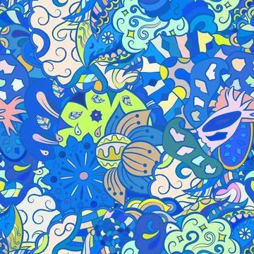 Tracery seamless pattern. Mehndi design. Ethnic doodle texture. Curved doodli Stock Illustration