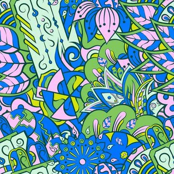 Tracery seamless pattern. Mehndi design. 7 colors. Ethnic doodle texture. Cur Stock Illustration
