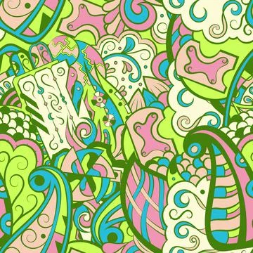 Tracery seamless pattern. Mehndi design. 6 colors. Ethnic doodle texture. Cur Stock Illustration