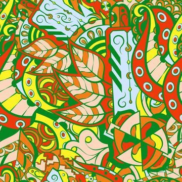 Tracery seamless pattern. Mehndi design. 6 colors. Ethnic doodle texture. Cur 스톡 일러스트