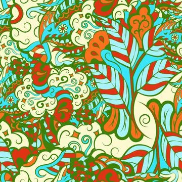 Tracery seamless pattern. Mehndi design. 6 colors. Ethnic doodle texture. Cur Stock Illustration