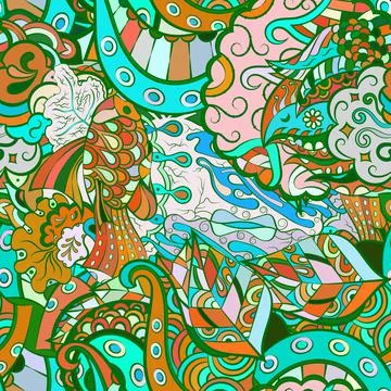 Tracery seamless pattern. Mehndi design. Ethnic doodle texture. Curved doodli Stock Illustration