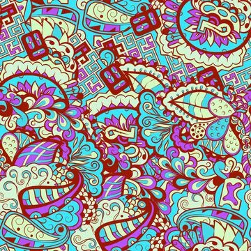 Tracery seamless pattern. Mehndi design. 6 colors. Ethnic doodle texture. Cur Stock Illustration