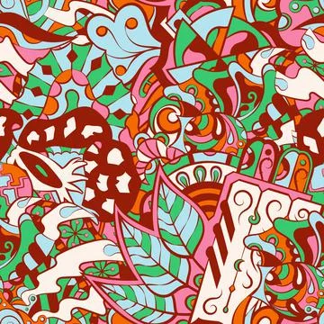 Tracery seamless pattern. Mehndi design. 6 colors. Ethnic doodle texture. Cur Illustrazione stock