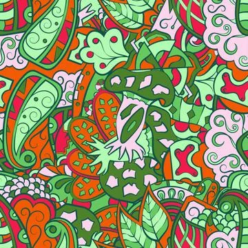 Tracery seamless pattern. Mehndi design. 7 colors. Ethnic doodle texture. Cur Stock Illustration