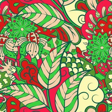 Tracery seamless pattern. Mehndi design. 7 colors. Ethnic doodle texture. Cur Illustrazione stock