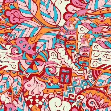 Tracery seamless pattern. Mehndi design. 6 colors. Ethnic doodle texture. Cur Illustrazione stock