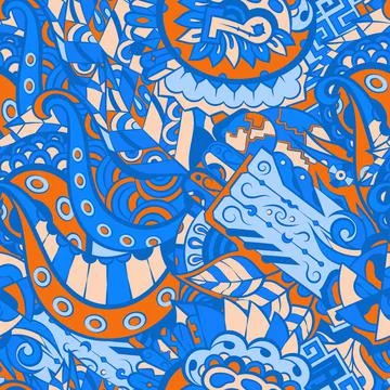 Tracery seamless pattern. Mehndi design. 6 colors. Ethnic doodle texture. Cur Stock Illustration