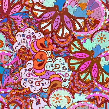 Tracery seamless pattern. Mehndi design. Ethnic doodle texture. Curved doodli Stock Illustration