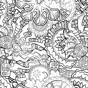 Tracery seamless pattern. Mehndi design. Binary monochrome black and white. E Stock Illustration