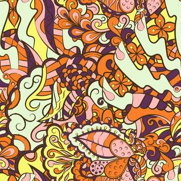 Tracery seamless pattern. Mehndi design. 7 colors. Ethnic doodle texture. Cur Illustrazione stock