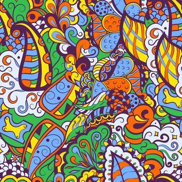 Tracery seamless pattern. Mehndi design. 6 colors. Ethnic doodle texture. Cur Stock Illustration