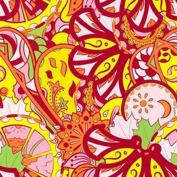 Tracery seamless pattern. Mehndi design. Ethnic doodle texture. Curved doodli Stock Illustration